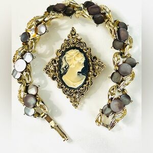 Gerry’s Cameo 1970-80s vintage necklace enhancer/brooch with bonus bracelet